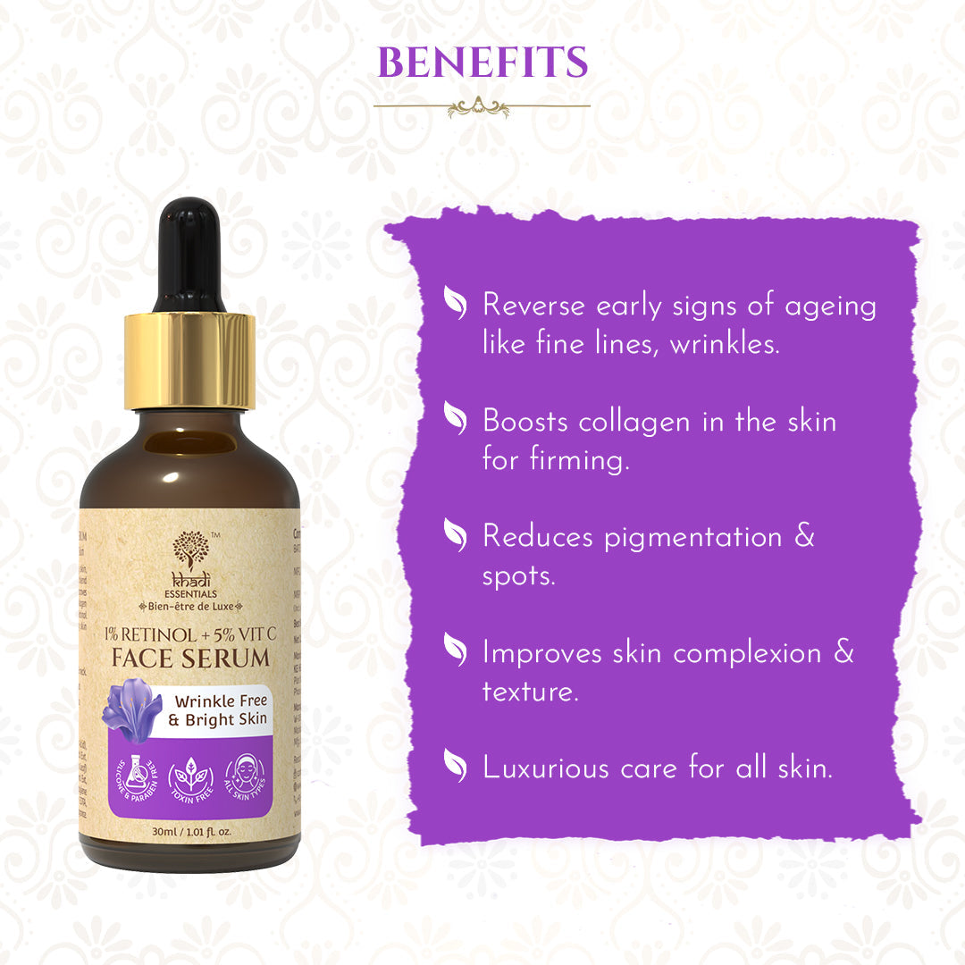 KHADI Retinol And Vitamin C Face Serum For Wrinkle Free, Glowing & Bright Skin , 30ml