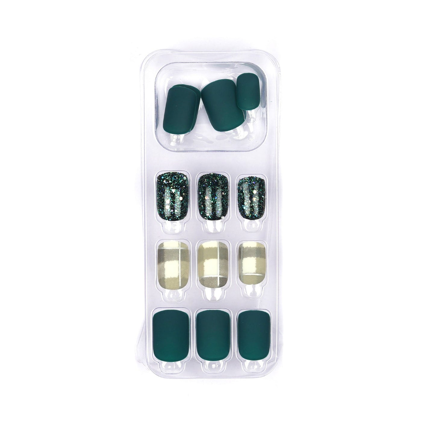 LICK NAILS Green Glitter with Checkered print Press on Nails