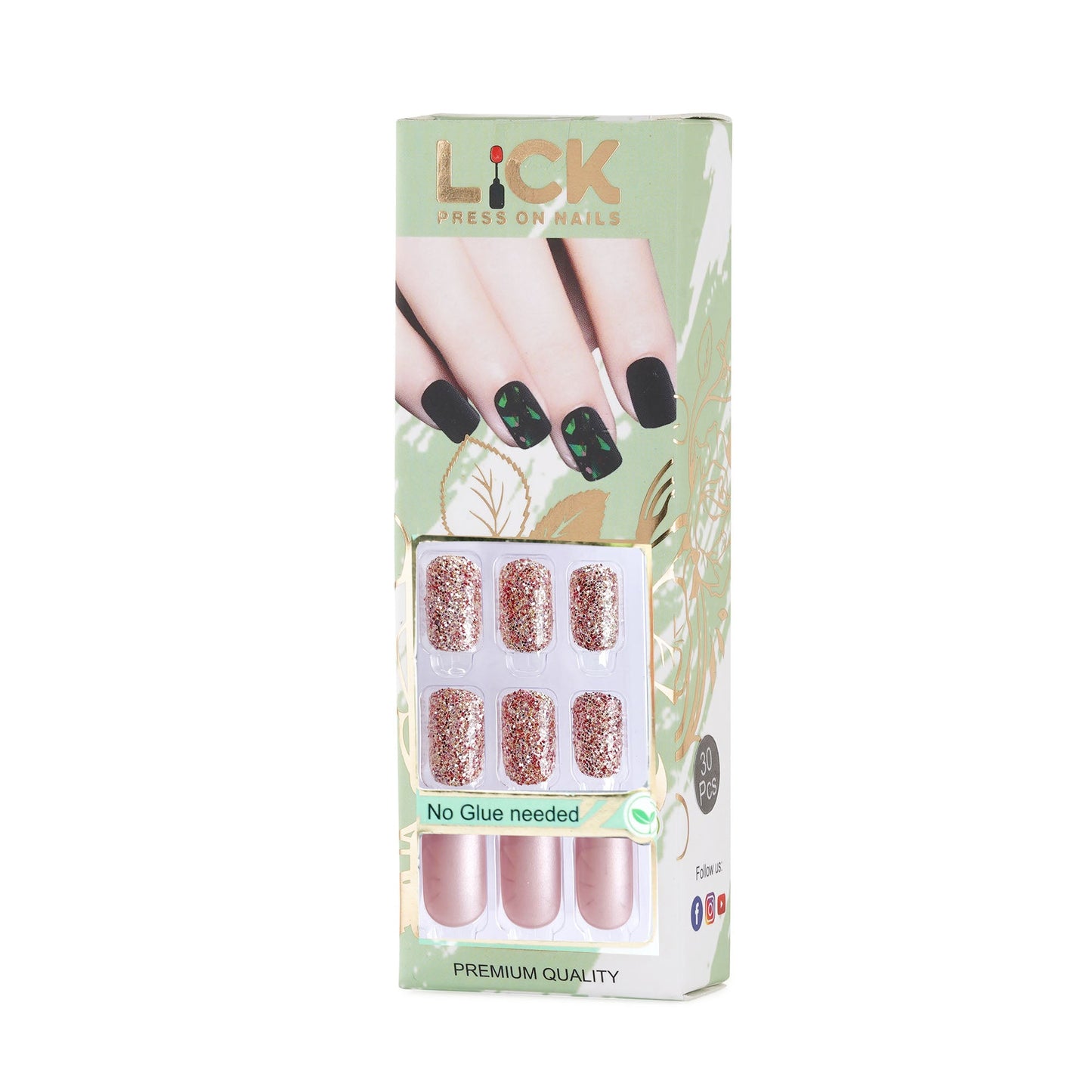 LICK NAILS Glitter Square Shape Press On Nails