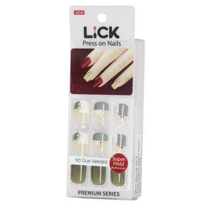 LICK NAILS Olive Green With Glitter Press on Nails