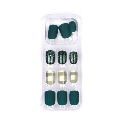LICK NAILS Green Glitter with Checkered print Press on Nails