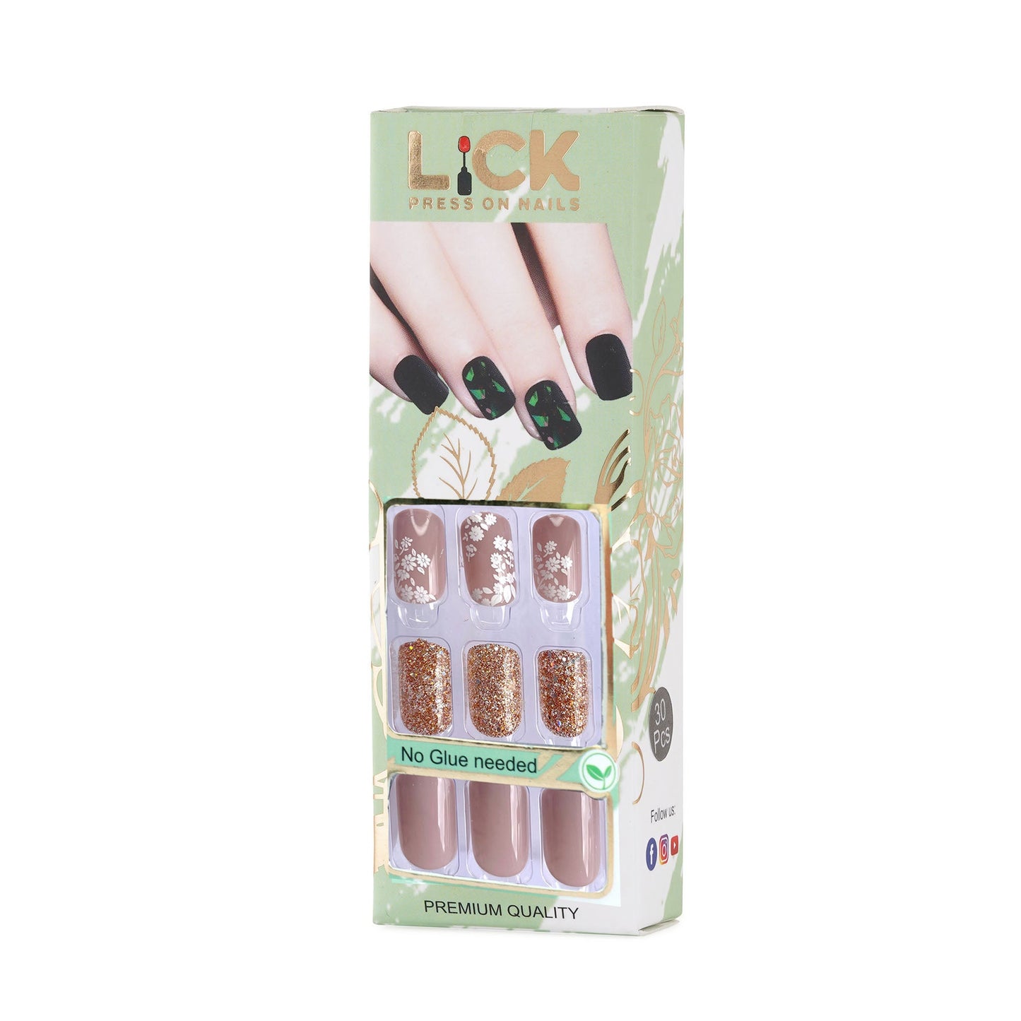 LICK NAILS Olive Green With Glitter Press on Nails